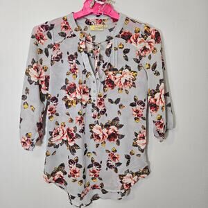 Princess Vera Wang Floral Henley Blouse Women's M Boho Chic Sheer